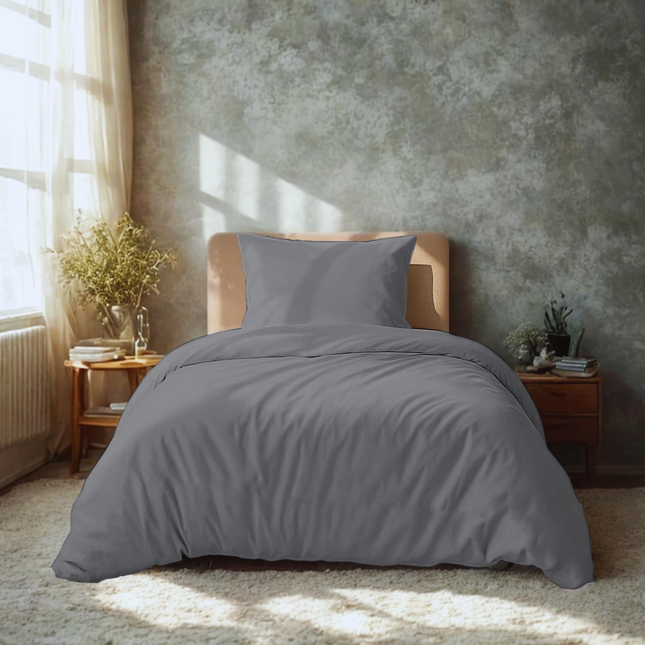 Komfortec Bettwäsche 2‑teilig (Bettbezug 155x220 + Kissenbezug 80x80) – superweiche gebürstete 100% Mikrofaser, Grau, OE