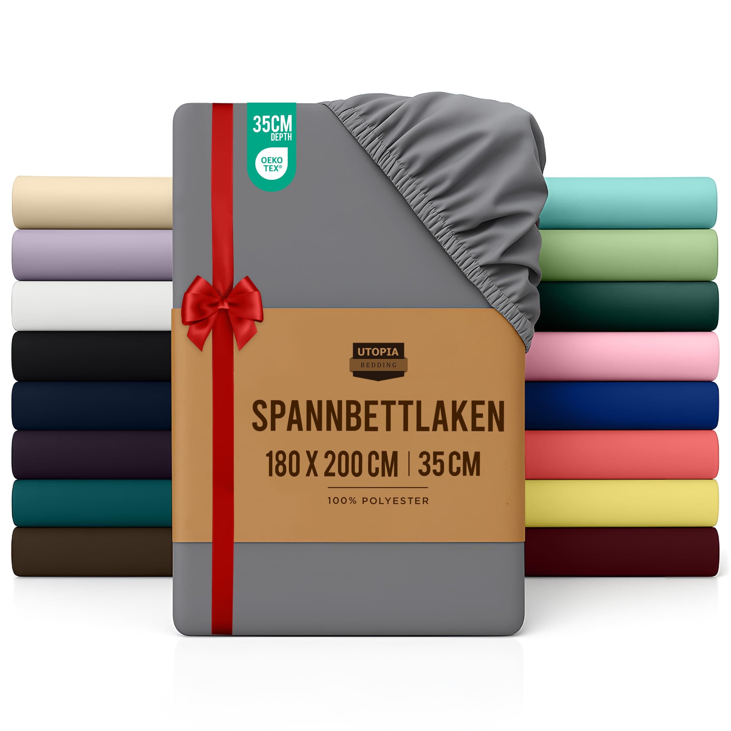 Utopia Bedding Spannbettlaken 180×200 cm – Grau, gebürstete Polyester‑Mikrofaser, OEKO‑TEX zertifiziert