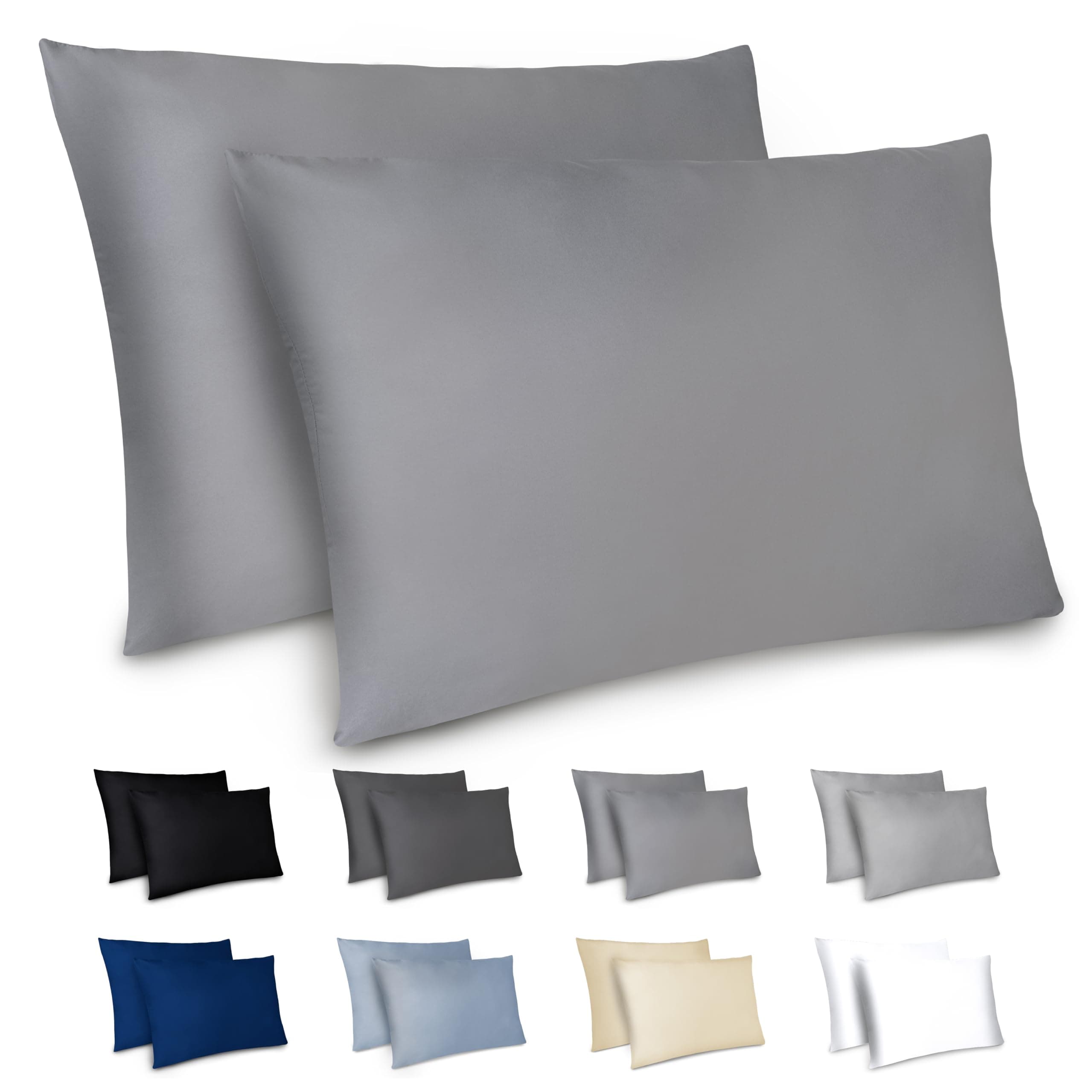 Dreamzie Kissenbezug 40x80 (2er Set) – Mikrofaser weich, OEKO-TEX STANDARD 100, Anthrazit mit Reißverschluss