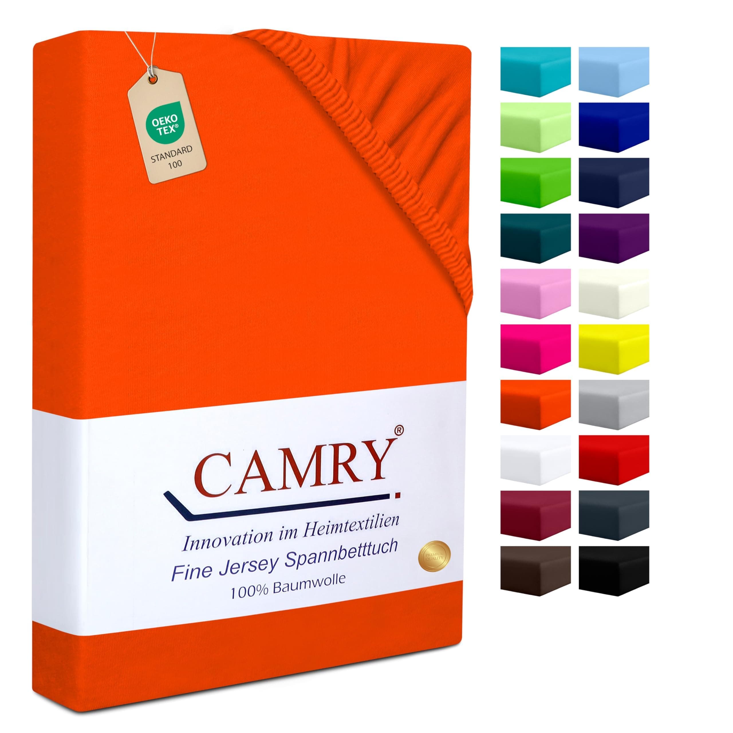 Camry Spannbettlaken 180x200–200x200 cm – Baumwoll‑Jersey Orange