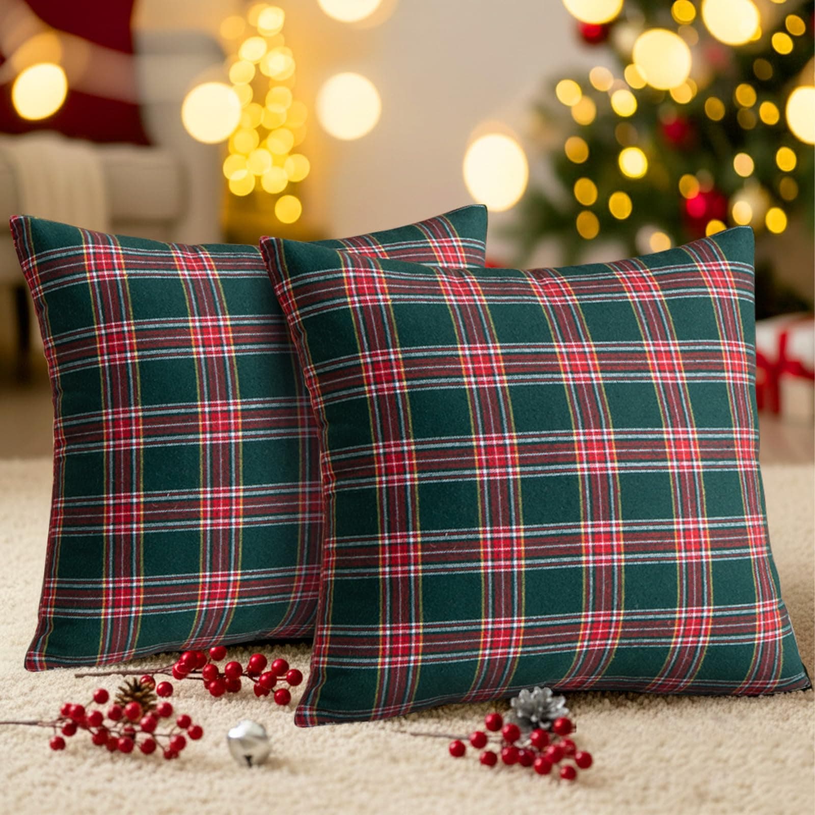 Kissenbezug Weihnachten 2er Set kariert 45×45 cm