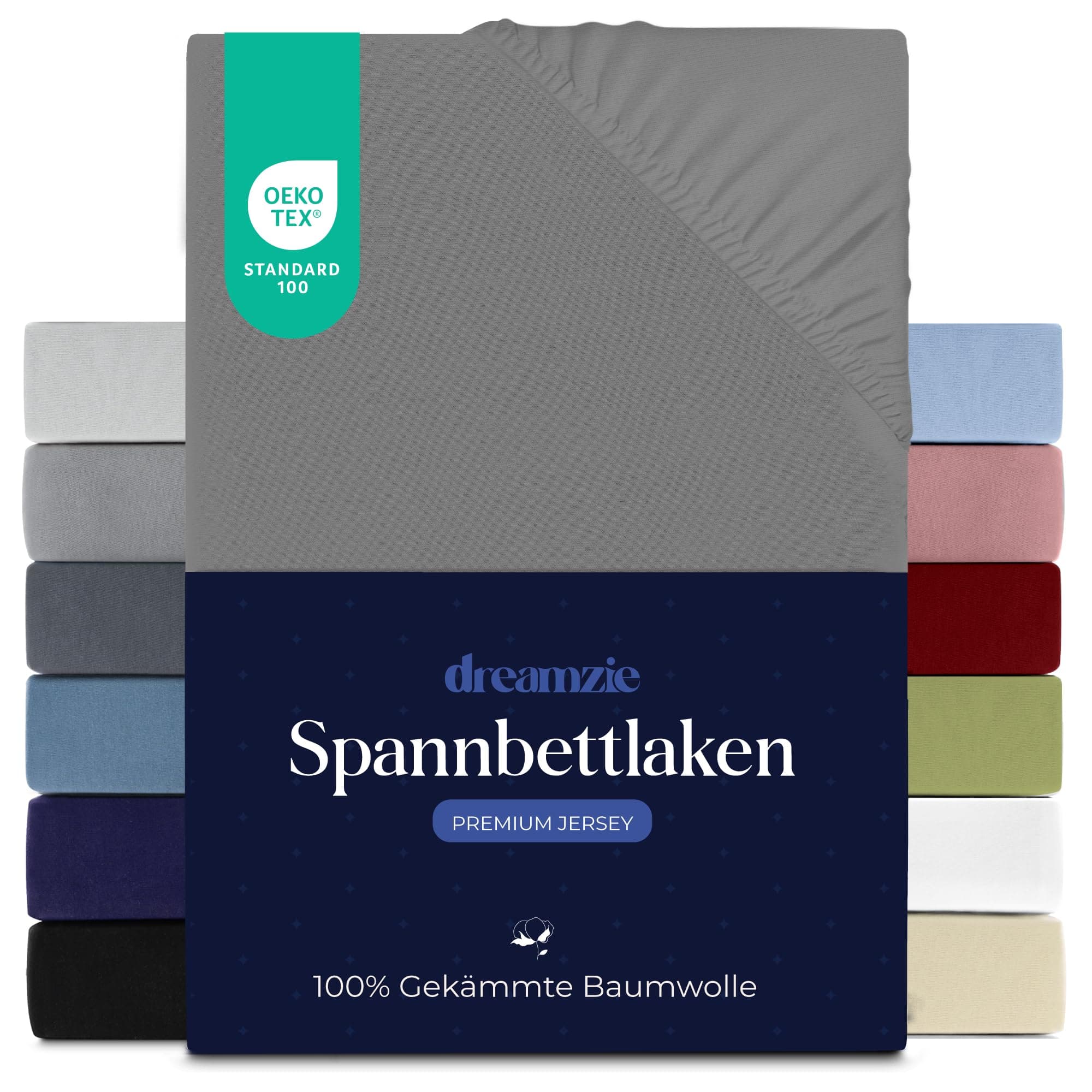 Dreamzie Spannbettlaken 70 x 200 cm – 100% Jersey‑Baumwolle, 150 g/m², OEKO‑TEX® STANDARD 100 – Anthrazit
