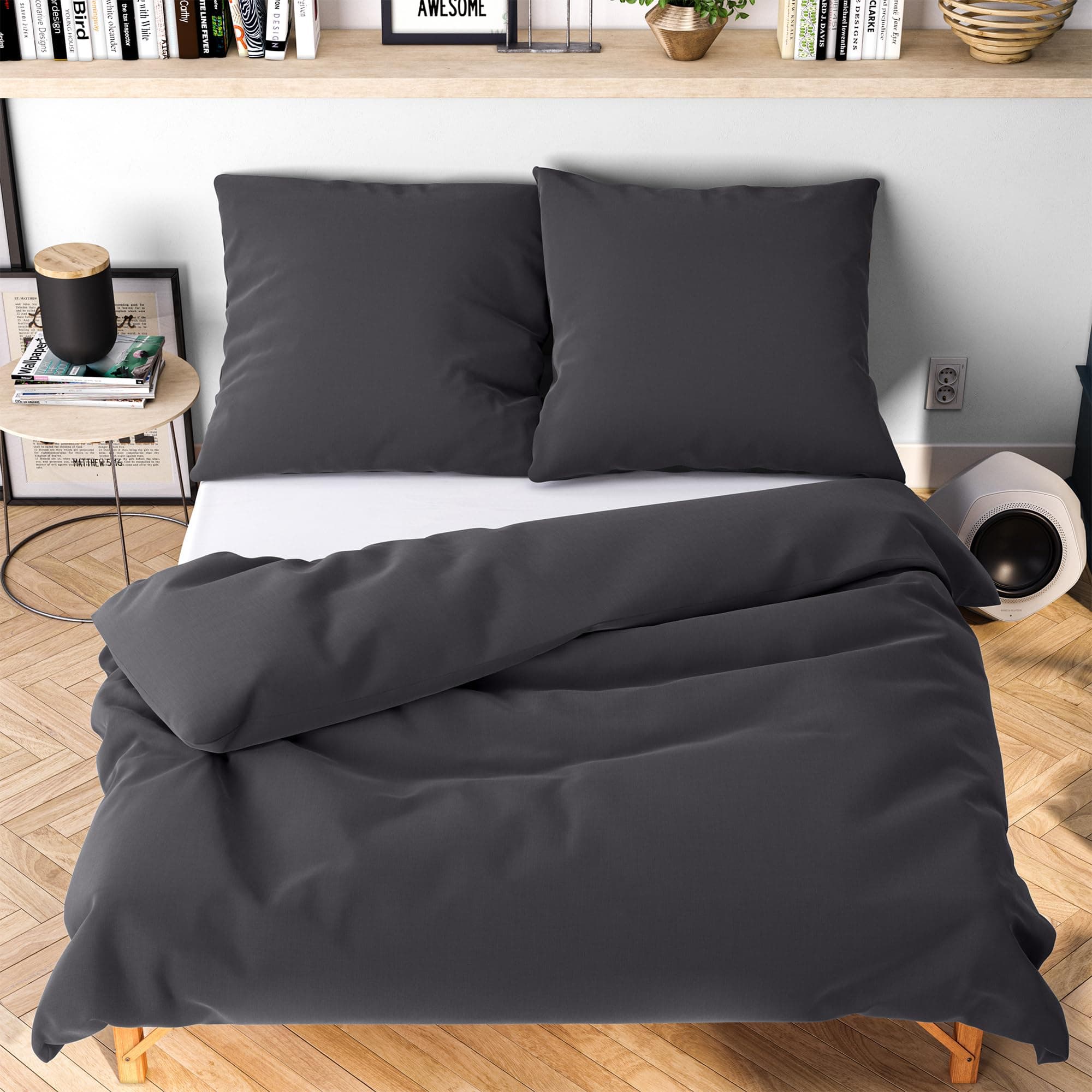 Bettwäsche 135×200 cm – Anthrazit, kuschelig weich & bügelfrei – ÖKO‑TEX MADE IN GREEN | 1x Bettbezug 135×200 + 1x Kisse